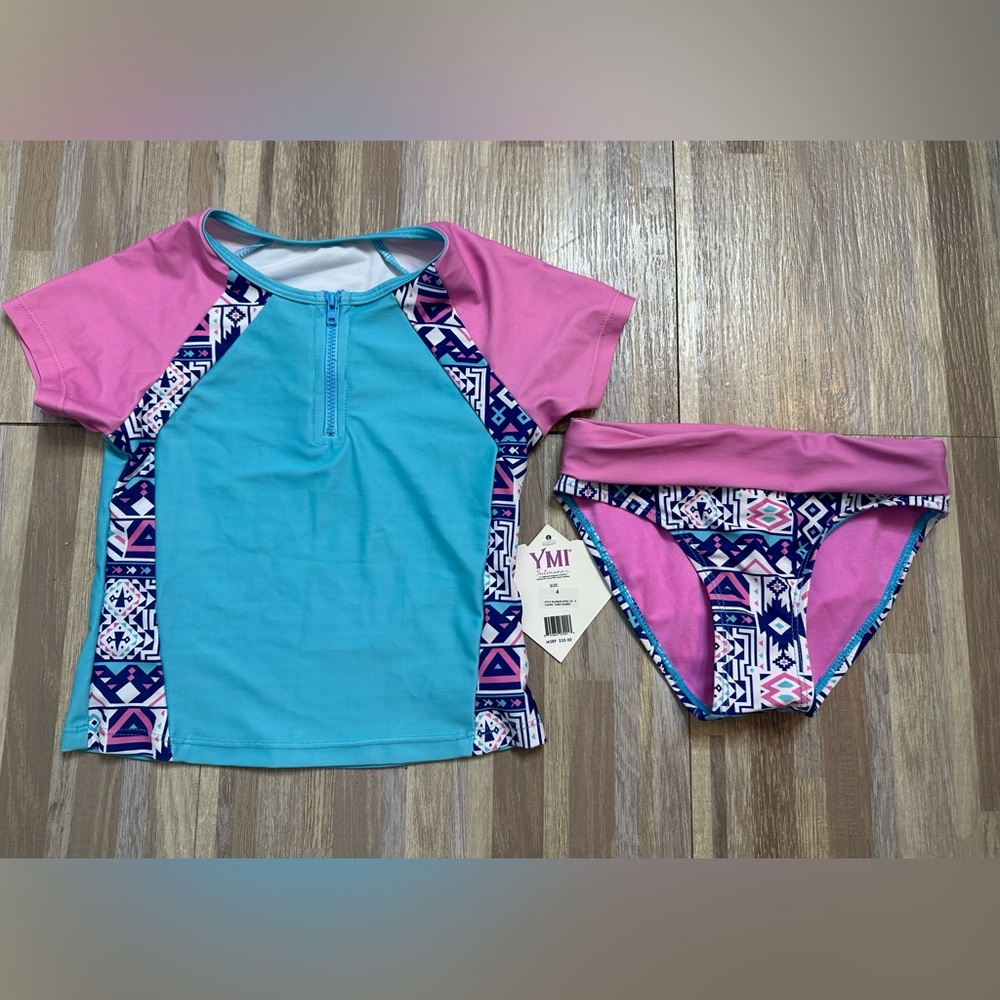 NEW Swimsuit with Rash Guard and Bikini Bottom, Size 4
